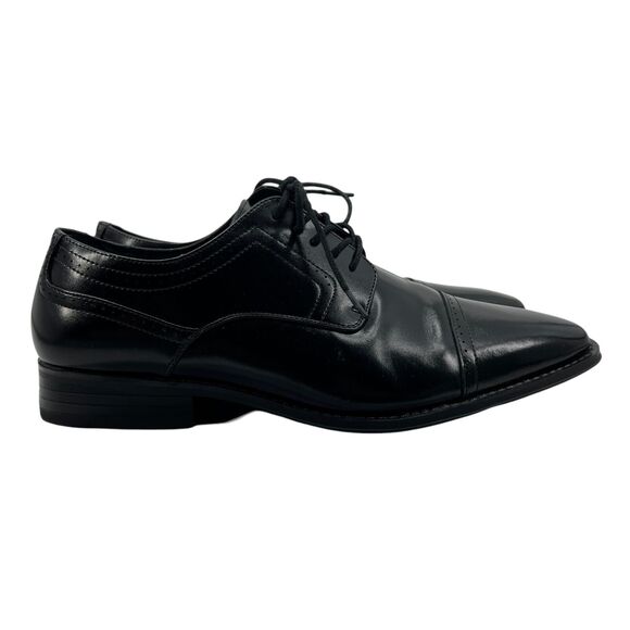 Stacy Adams Mens 11 W Wide Oxford Shoes Black Leather Waltham Cap Toe 20138-001